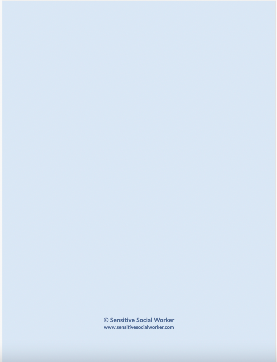 Light blue notebook with dark blue font. Text reads "Sensitive Social Worker www.sensitivesocialworker.com"