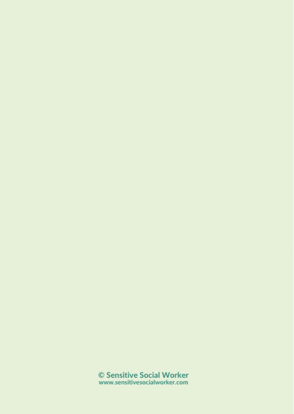 Light green notebook with dark green font. Text reads "Sensitive Social Worker www.sensitivesocialworker.com"