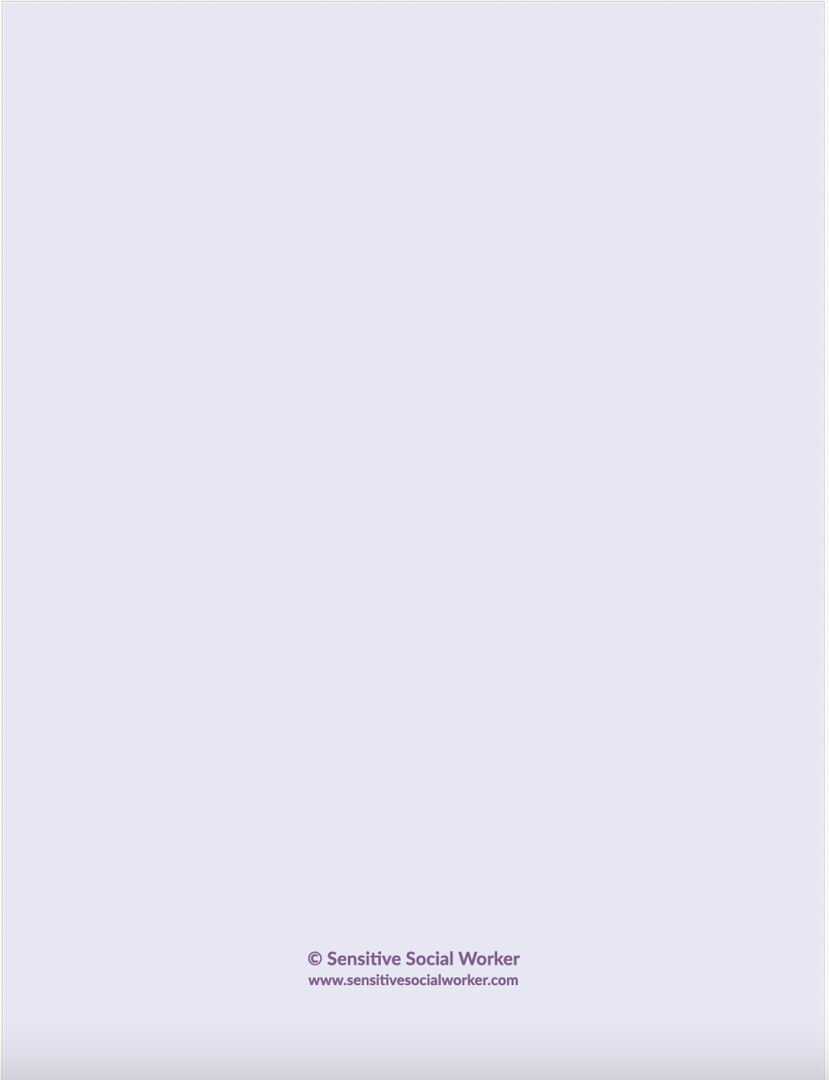 Light purple notebook with dark purple font. Text reads "Sensitive Social Worker www.sensitivesocialworker.com"